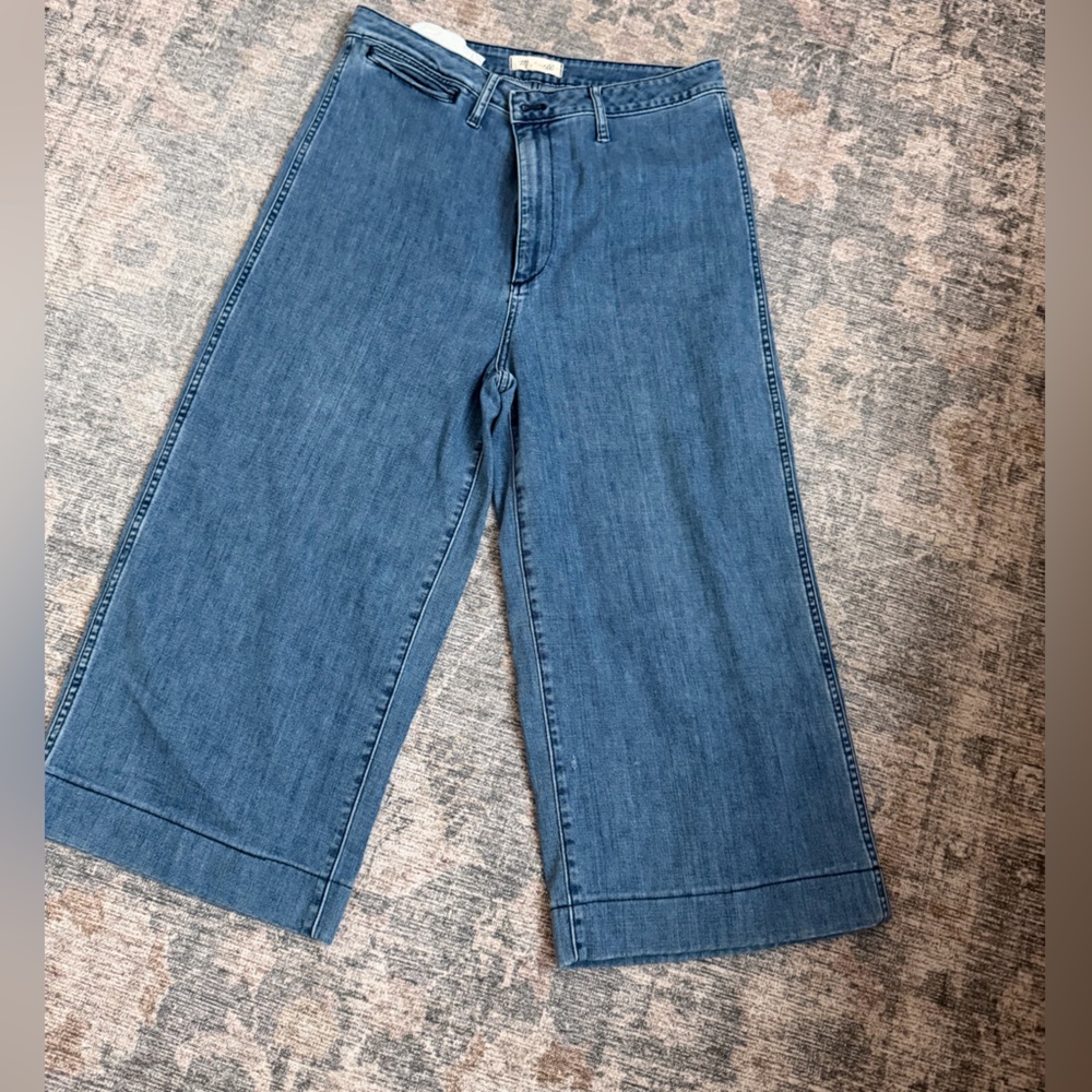 Madewell Wide Leg Cropped Jeans in Medium Blue Denim Size 32 Inseam 21”